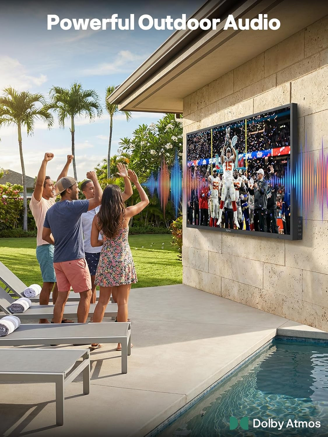 75" Outdoor TV, IP56 Weatherproof Smart Outdoor TV with Google TV, 2×12W Speakers, AI Wallpaper, Anti-Theft Lock Interface, 2000-Nit Full-Sun Brightness, Pool Pro 3.0 Lock Series (2026)