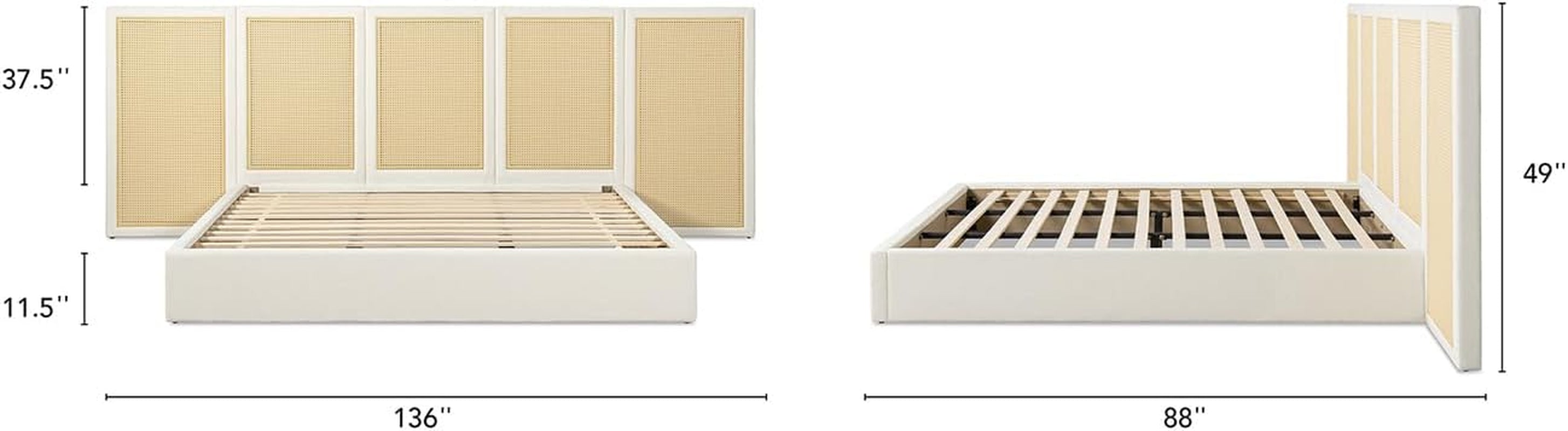 New Upholstered Bed Frame - Rattan Bedframe with Extended Cane Headboard 