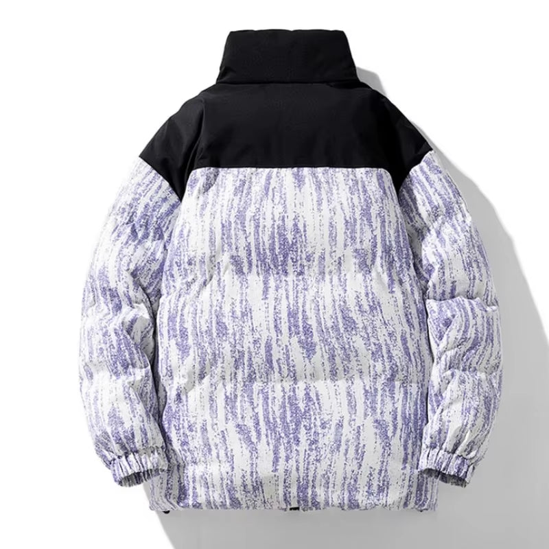 Men'S Warm Jacket Winter New Fashion Tie-Dye Gradient Loose Outdoor Travel Stand Collar Coat Men'S Thickening Padded Clothing