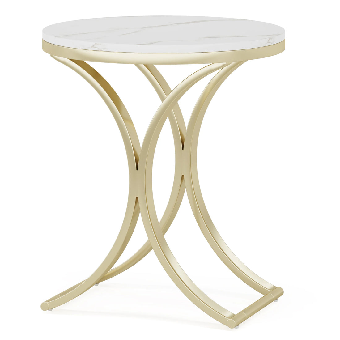 White Gold Side round End Table Modern Small Coffee Table