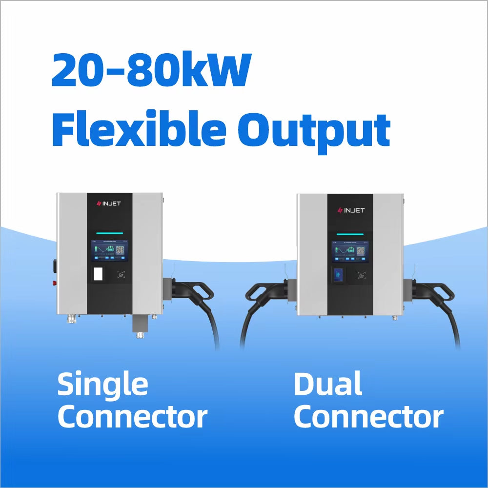INJET EV Charger Level3 APP 20Kw/30Kw/40Kw/60Kw Optional 1/2 Guns Stainless Steel Enclosure DC Fast Charging Station New OCPP