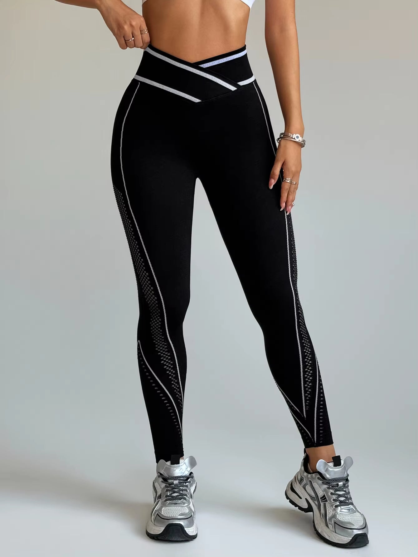 Women Black Lined Seamless Yoga Running Sports Fitness Leggings