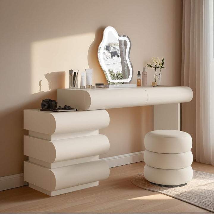 Luxuty White Makeup Vanity Desk with Mirror and Lights