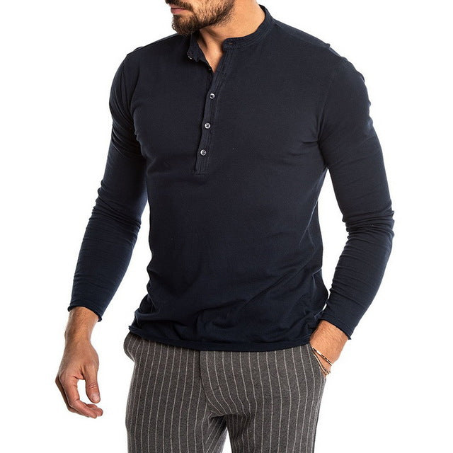 Men's Fashion Solid Color Long Sleeve O-neck T-shirts Mens