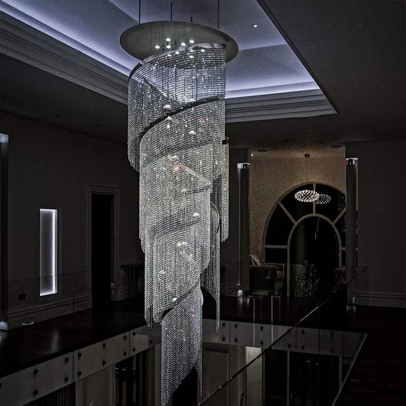 Custom Project Decorative Long Hotel Light Villa Modern Luxury Led Ceiling Crystal Staircase Chandelier
