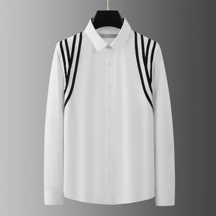 Autumn Ribbon Splicing Men'S Shirt Handsome Versatile Long Sleeved Casual Business Shirt Male Cotton Office Social Shirt Tops