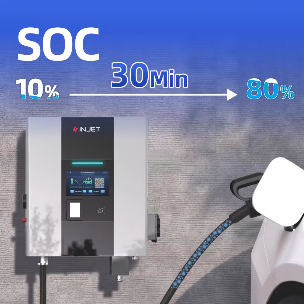 INJET EV Charger Level3 APP 20Kw/30Kw/40Kw/60Kw Optional 1/2 Guns Stainless Steel Enclosure DC Fast Charging Station New OCPP