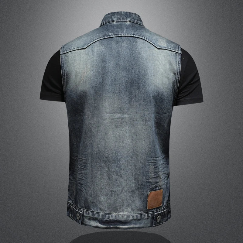 Mens Casual Style Denim Quality Vest Jacket