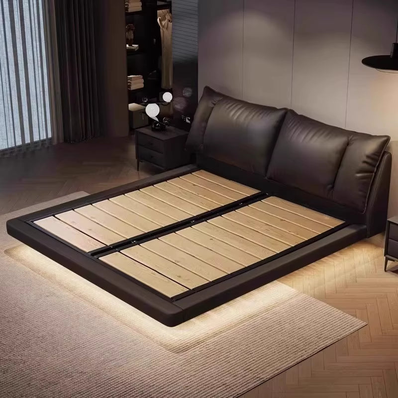 Modern Luxury Levitation Genuine Leather Flolating Double Bed