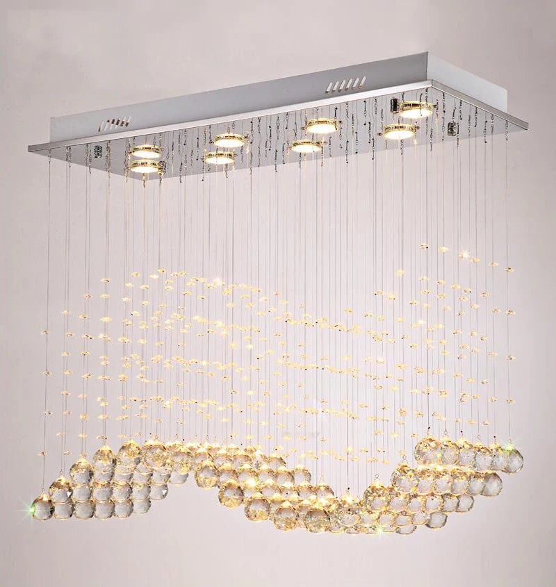 Vintage Rectangle Crystal Lamp Dining Room Chandelier Home Lighting