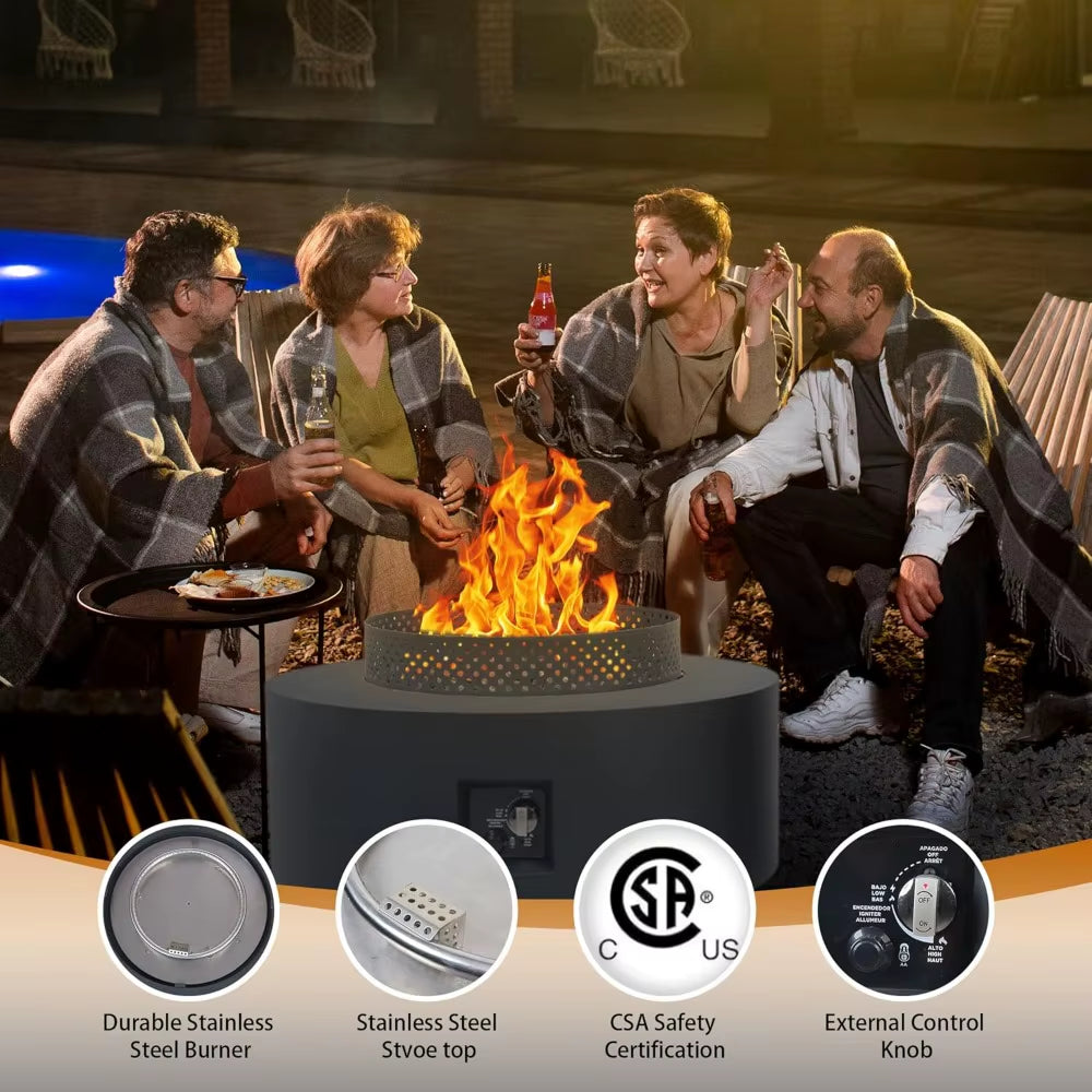Modern 3-Piece Outdoor Fire Pit Table, 32 Inch Propane Fire Table
