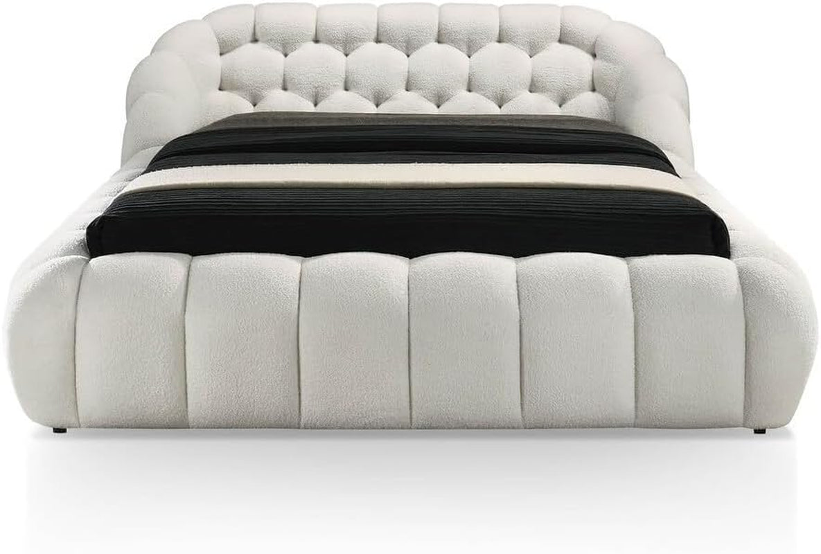 Modern Chenille Luxury Bed Frame Curved Shaped king Size Bed