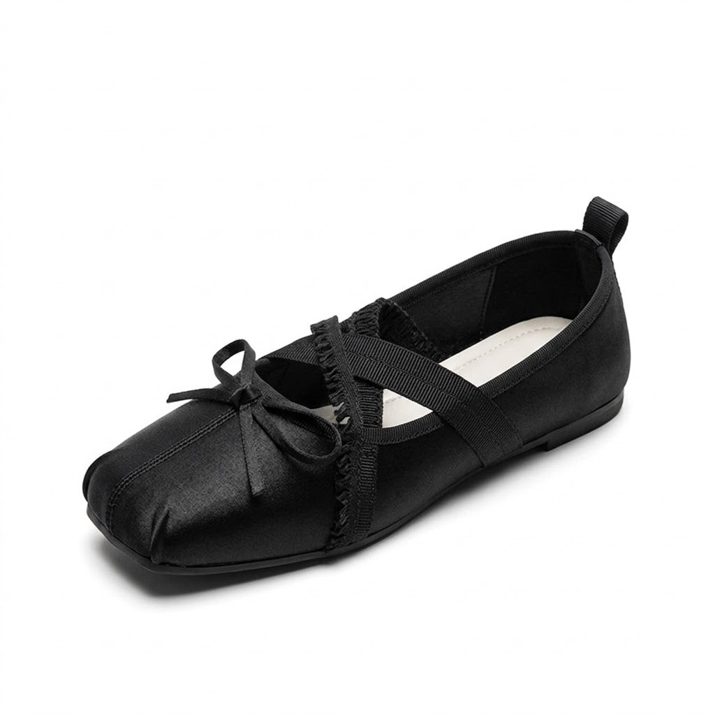 Luxury Satin Bow Mary Jane Ballet Flats for Women