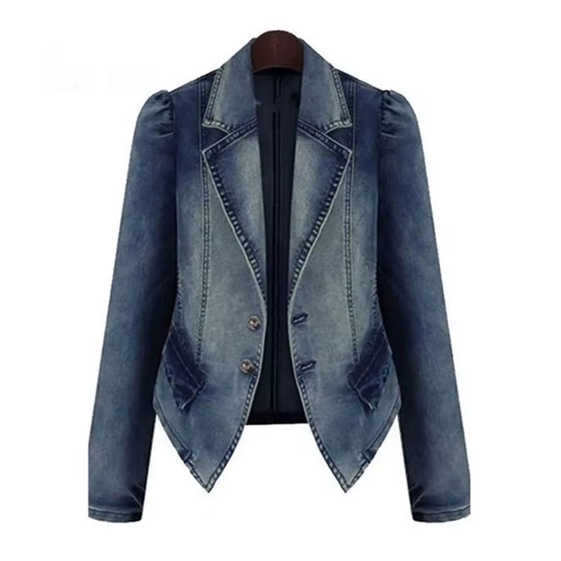 Spring Autumn Denim Blazer Women 2024New Long-Sleeved Single-Breasted Vintage Short Jeans Jacket Female Slim Coat Outerwear Lady