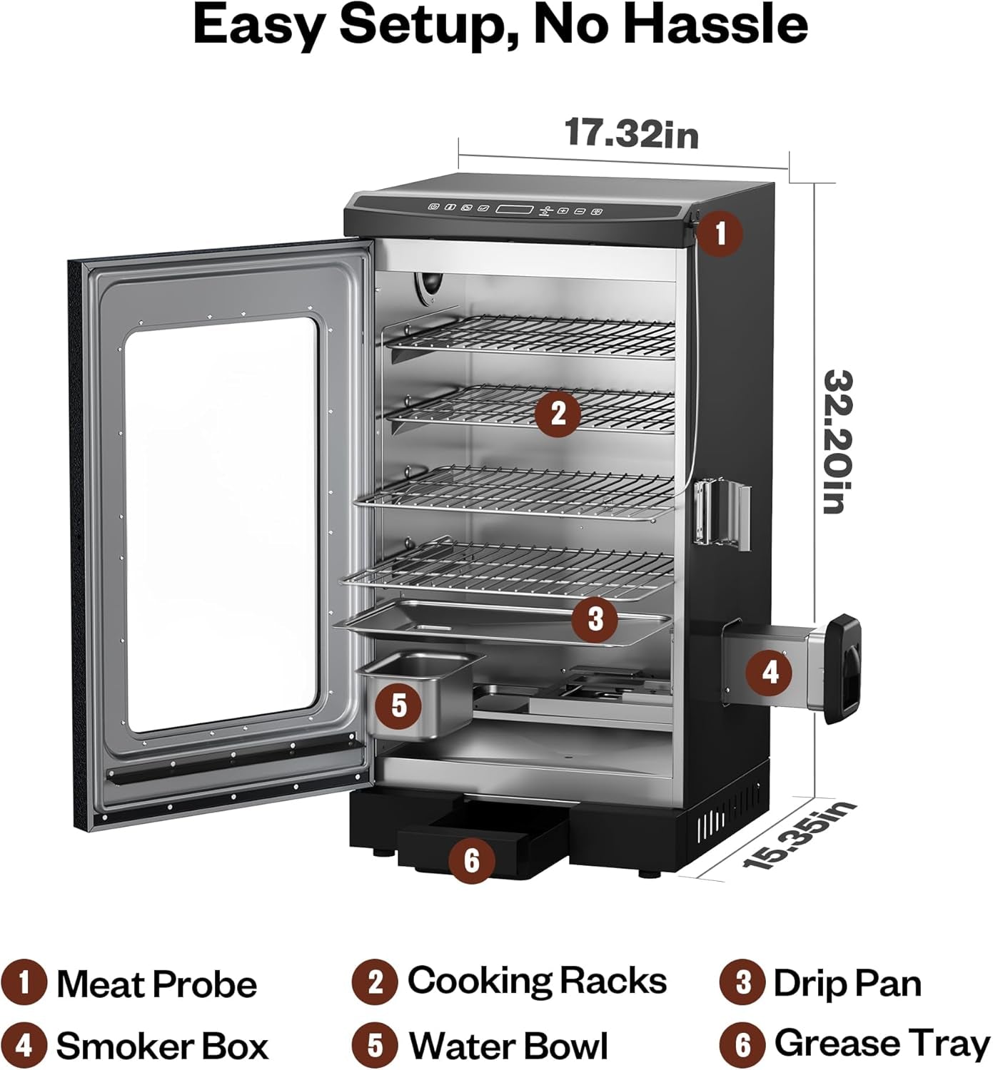 30" Electric Smoker for Outdoors | Built-In Meat Probe up to 6× Longer Smokes on a Single Load | Side Chip Loader for Smoking | Bigger Batches with 725 Sq in Cooking Area, Mist Silver