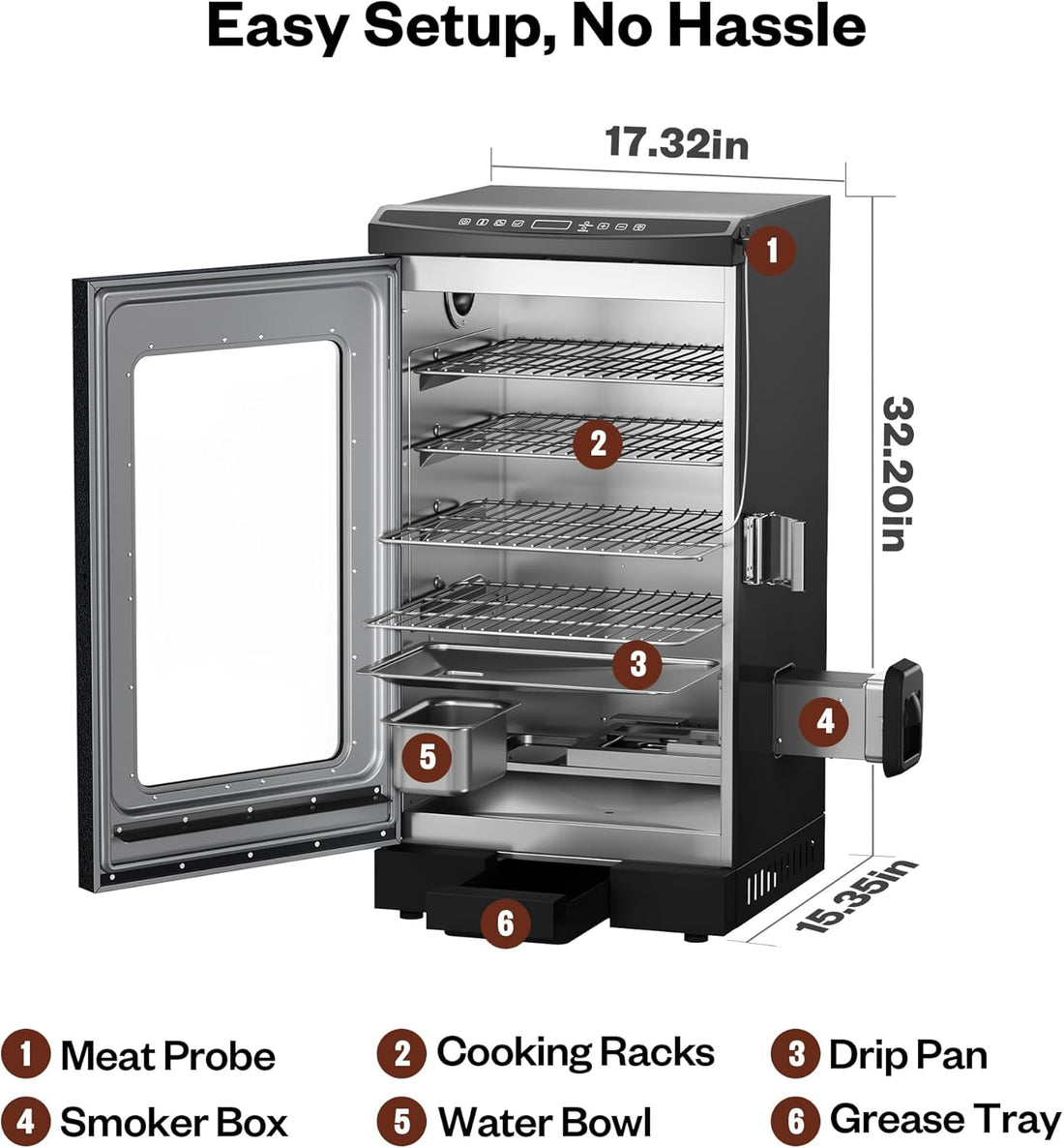 30" Electric Smoker for Outdoors | Built-In Meat Probe up to 6× Longer Smokes on a Single Load | Side Chip Loader for Smoking | Bigger Batches with 725 Sq in Cooking Area, Mist Silver