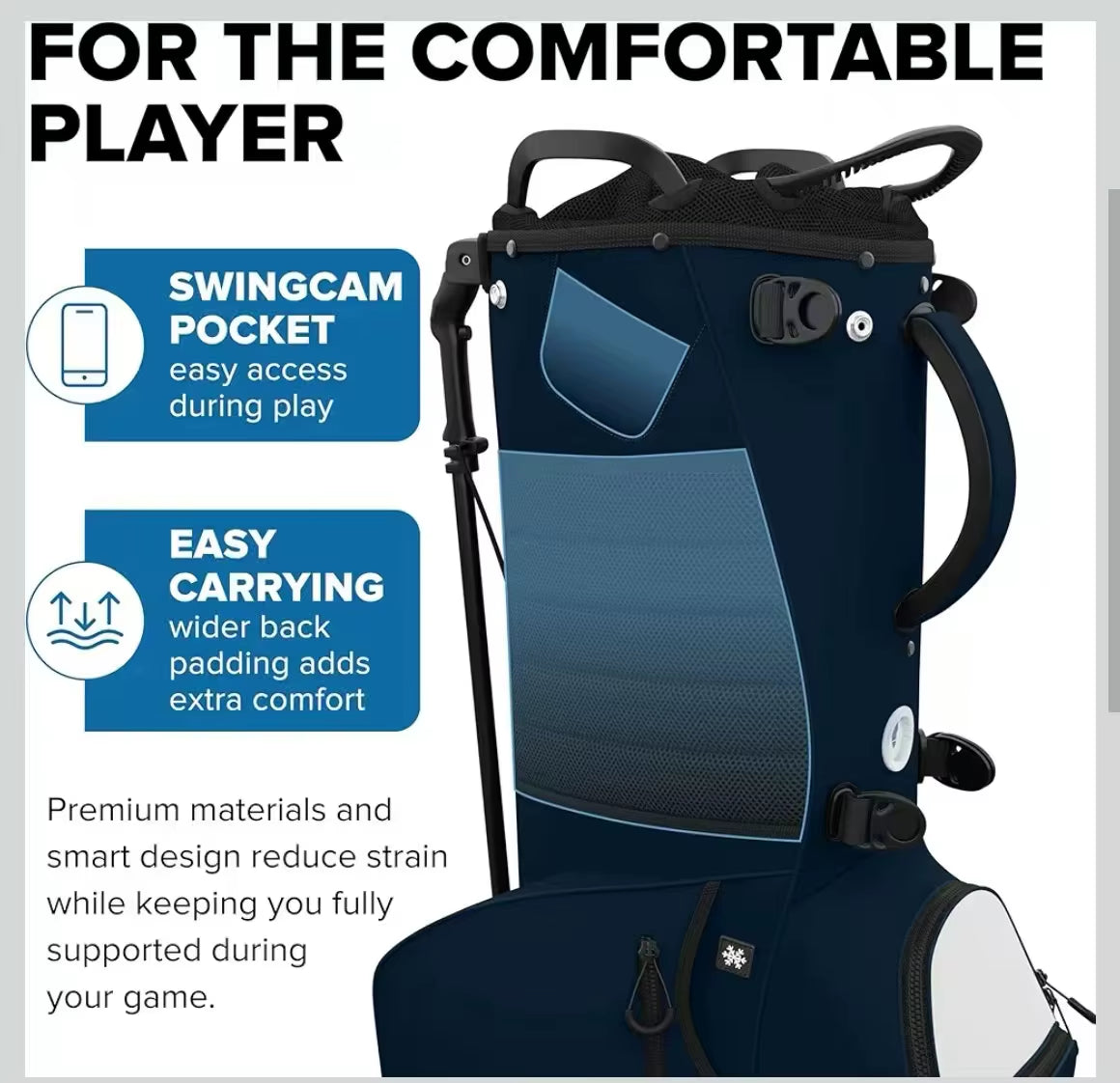 New Durable Golf Stand Bag with Large Capacity Storage, Premium PU Leather
