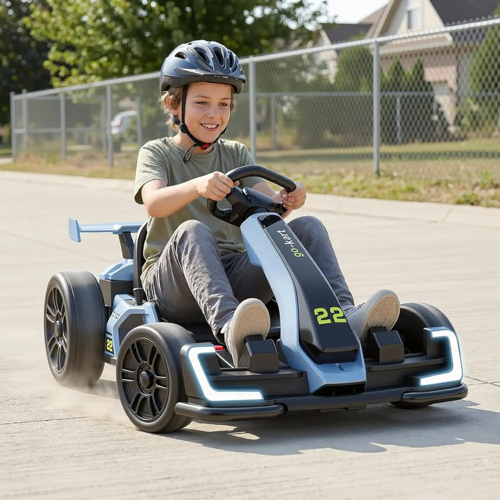 Go Kart for Kids, 24V Electric Go Cart with Adjustable Seat, Fast 8.5 MPH, 300W Motor, EVA Tires, Drift Mode and 2 Speed, Blue