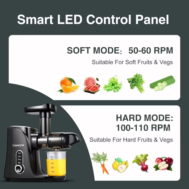 New Smart Multi LED Display Juicer Machines, Slow Cold Press Juicer with 2 Speed Modes, Travel Bottles(500Ml), 