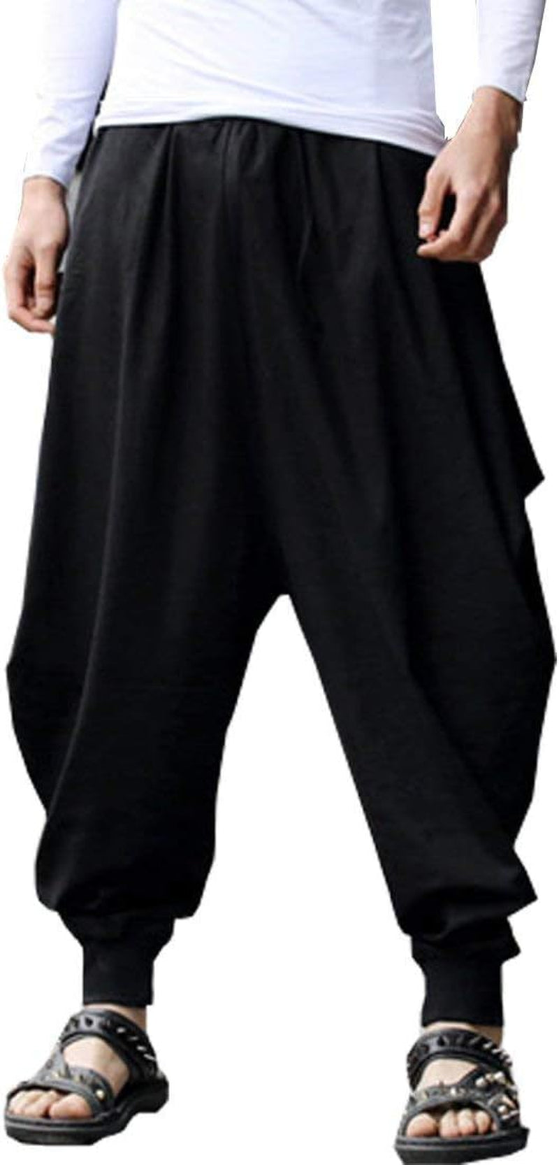 Mens Casual Pants Loose Stretchy Waist Trousers