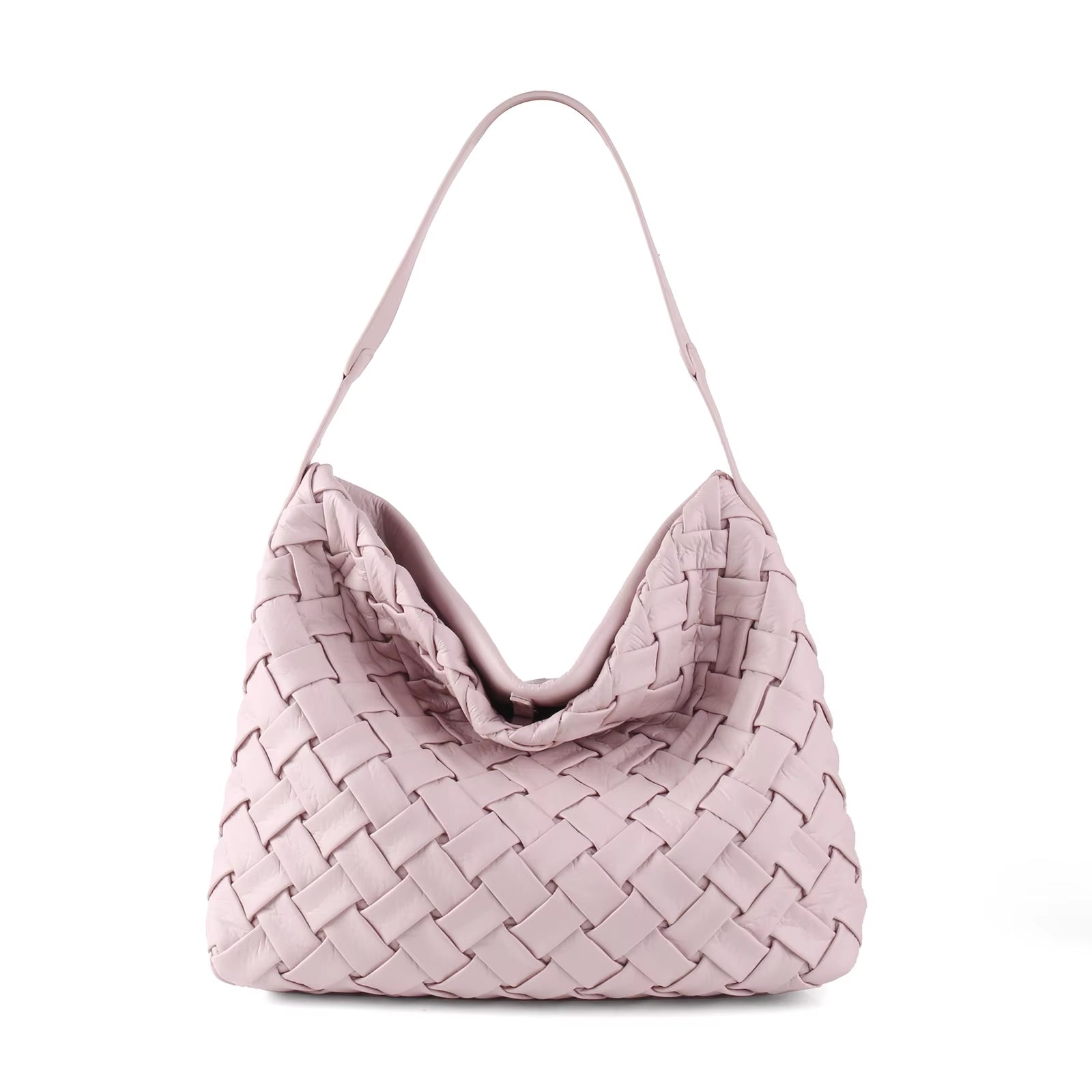 New Arrived Woven Tote Bag Women Textured Pleated Soft PU Leather Large Capacity Bags
