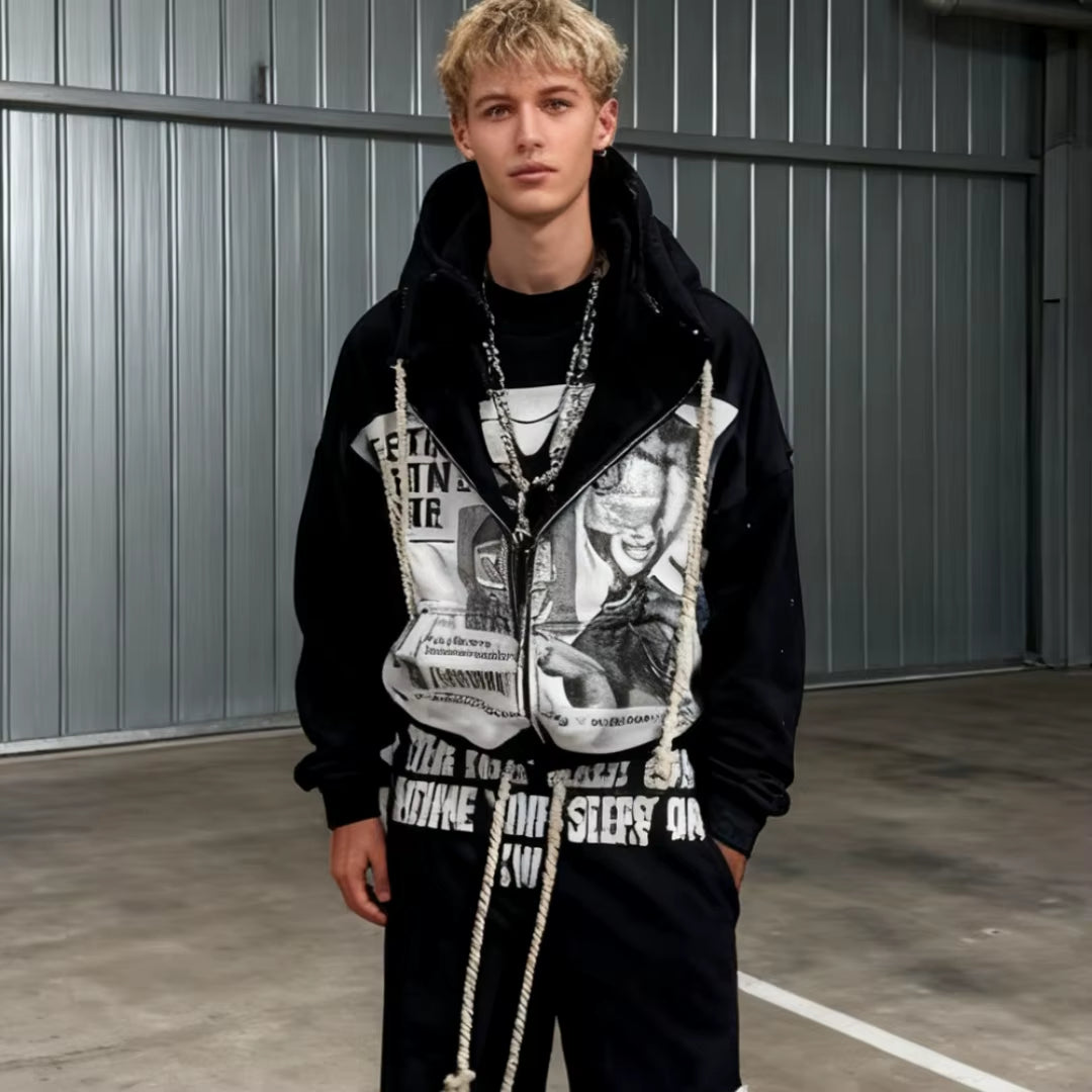 New High Street Dark Embroidered Hoodie Pullover