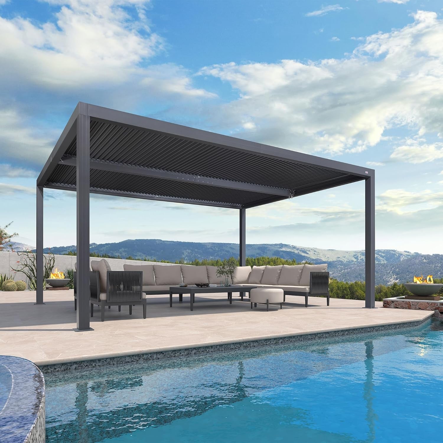 LED Louvered Pergola Adjustable Roof Integrated Strip Lights Gazebo