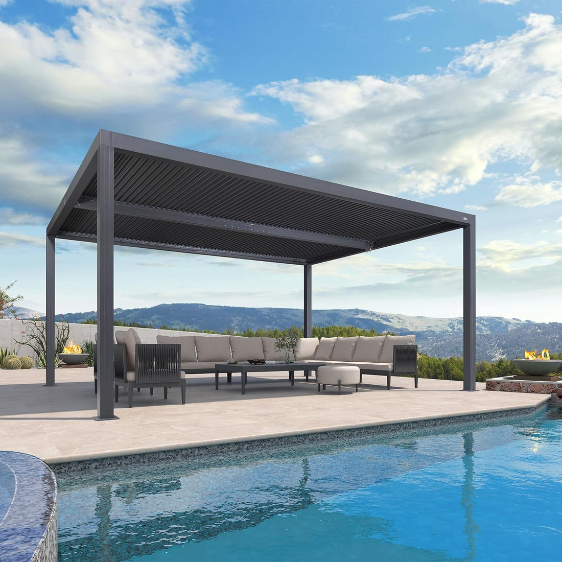LED Louvered Pergola Adjustable Roof Integrated Strip Lights Gazebo