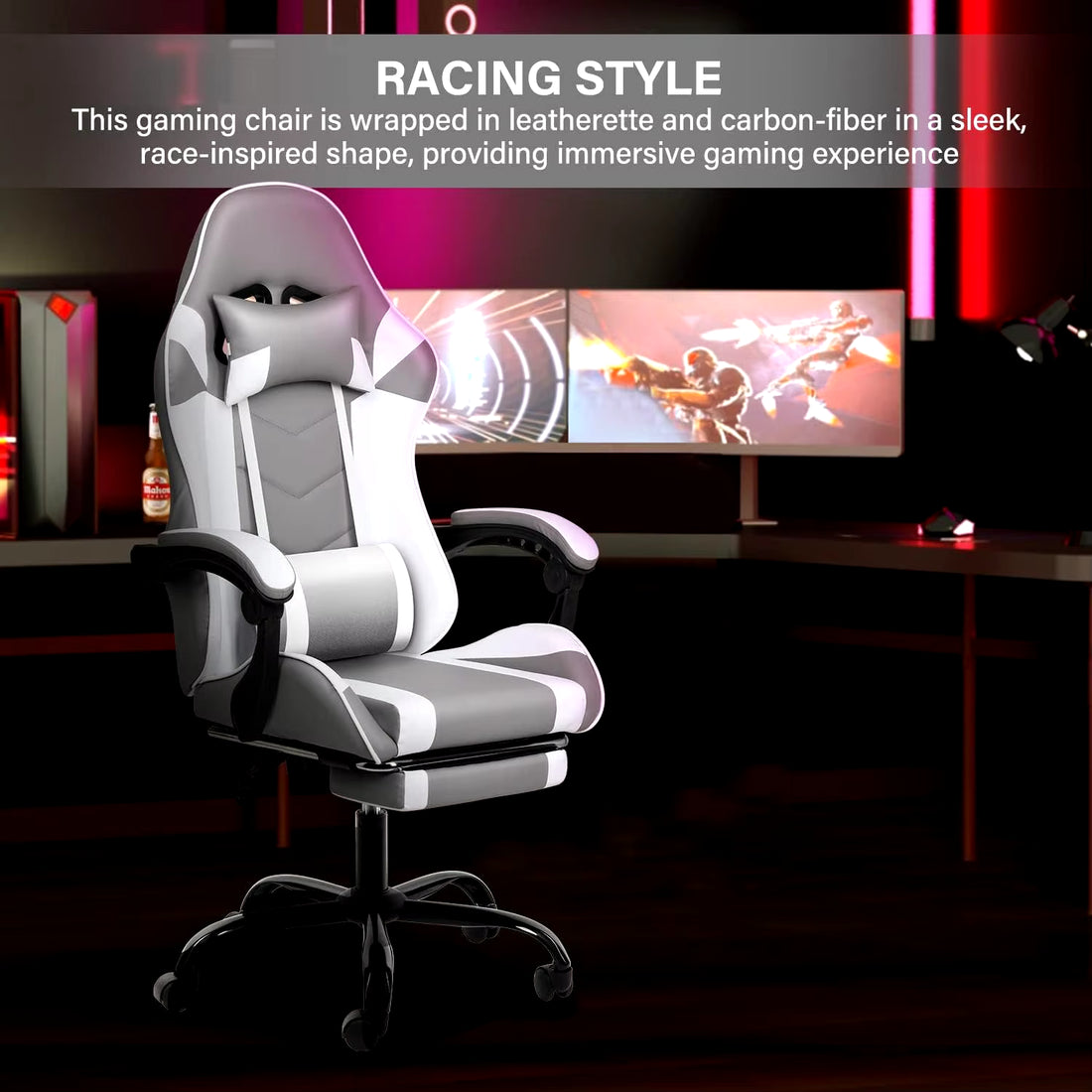 Gaming Chair with Footrest, Big and Tall Gamer Chair, Racing Style Adjustable Swivel Office Chair, Ergonomic Video Game Chairs