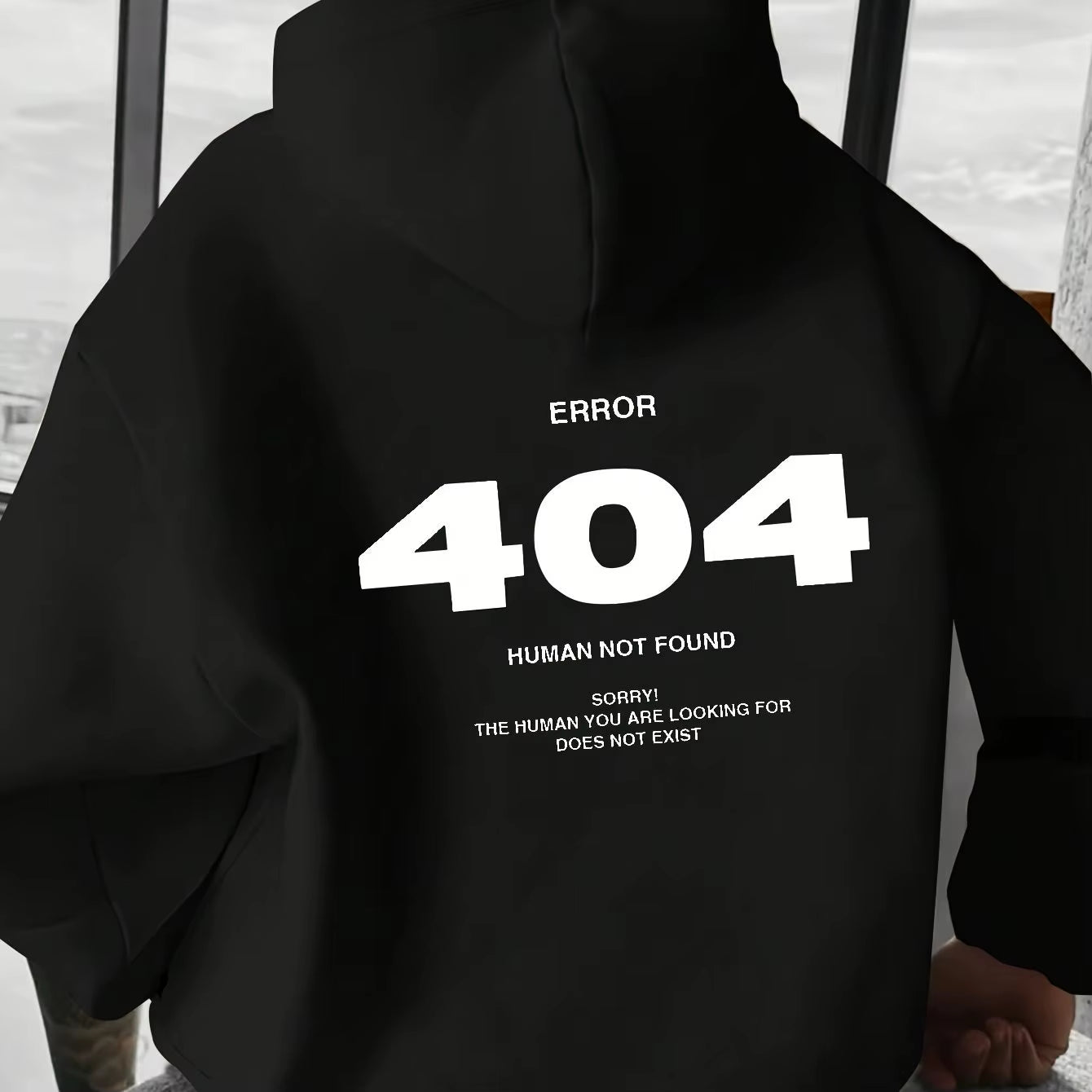Men's Printed Hoodies Pullover Loose Black Sweatshirt