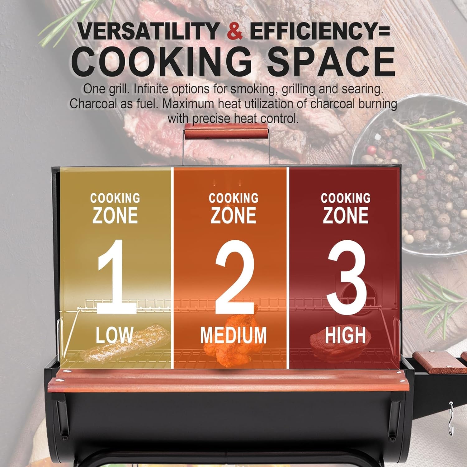 CC1830V 30 Barrel Charcoal Grill with Wood-Painted Side Front Table, 627 Square Inches Cooking Space, for Outdoor Backyard, Patio and Parties, Black