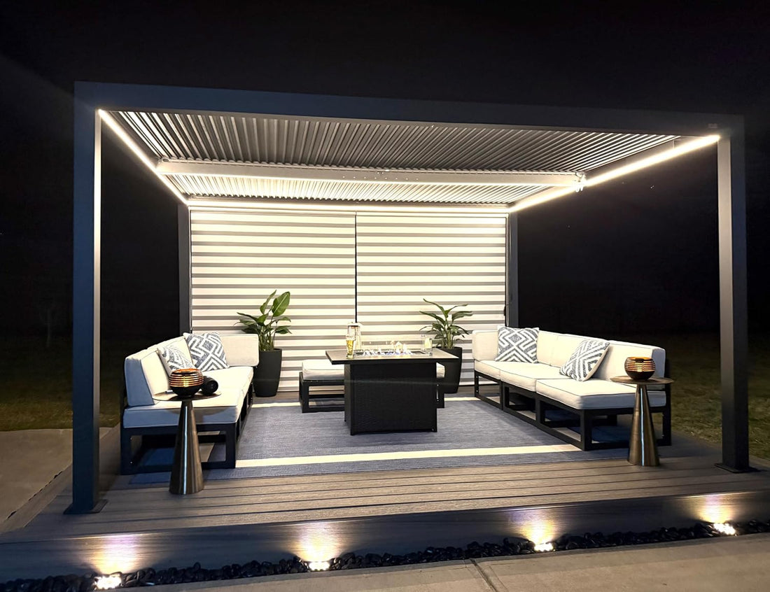 LED Louvered Pergola Adjustable Roof Integrated Strip Lights Gazebo