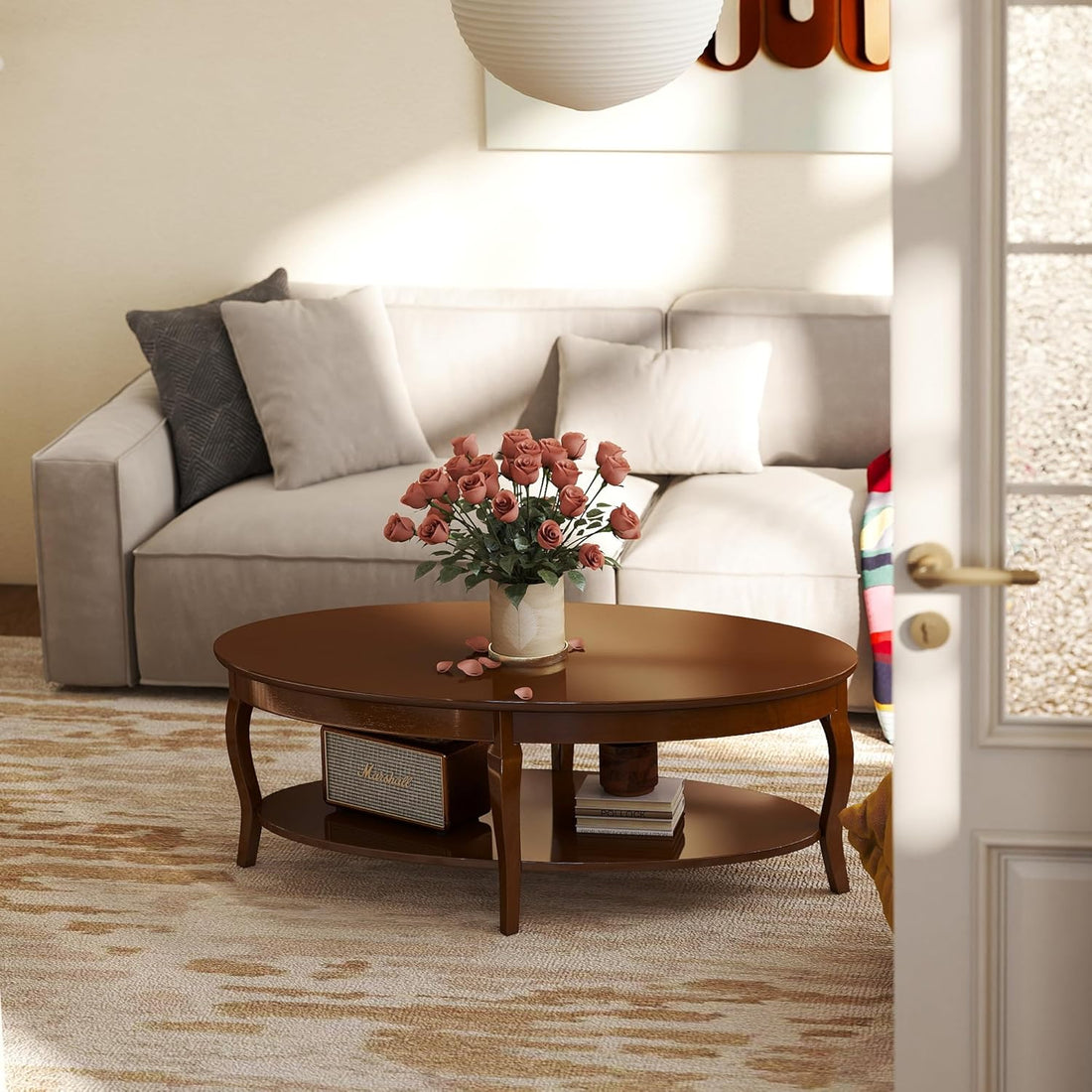 New Oval Wood Coffee Table Antique Living