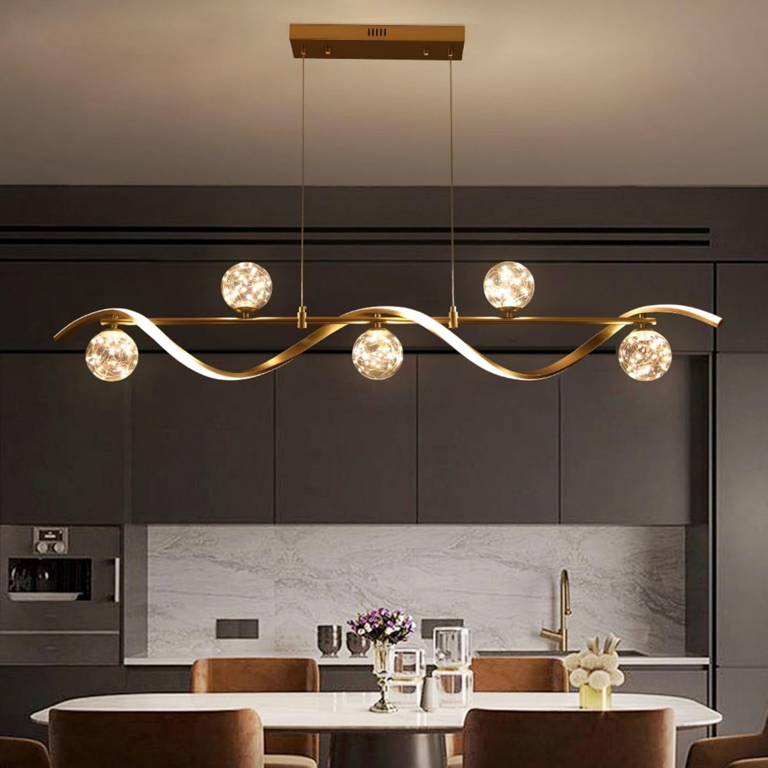 Kitchen Island Light with Glass Globes, 51.2" Gold Chandelier Pendant 