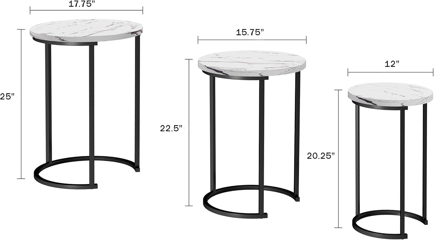 Modern - Marble Set of 3 round Side Tables for Living Room/Office