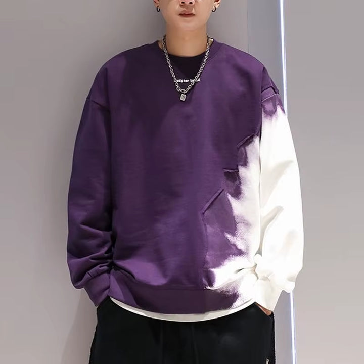 New Autumn/Winter American Fashion Brand Gradient round Neck with Plush Plush and Handsome Versatile Men'S Long Sleeve Sweater