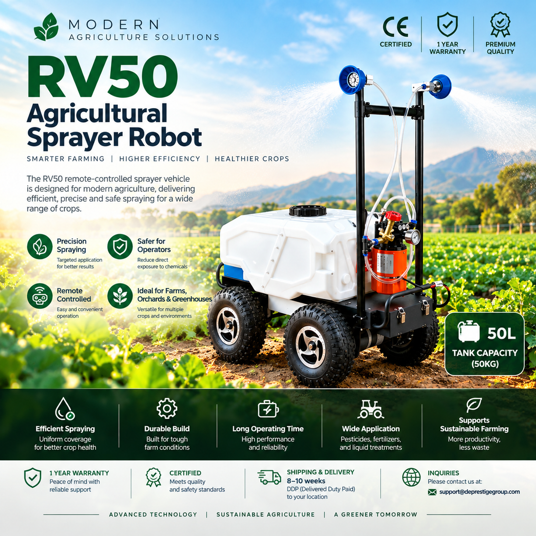 Modern RV50 50L Remote-Controlled Agricultural Sprayer Robot
