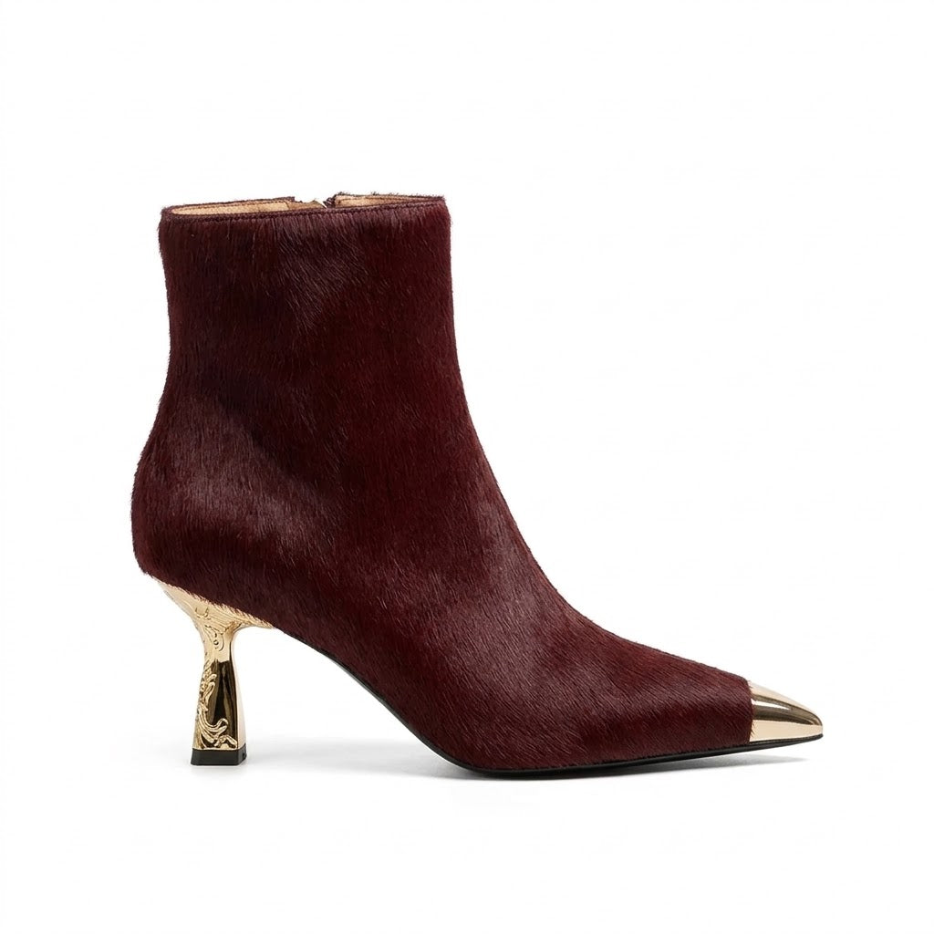 Luxury Women's Leopard Print Ankle Boots – Horsehair Finish, Metal Detail, 7cm Stiletto Heel