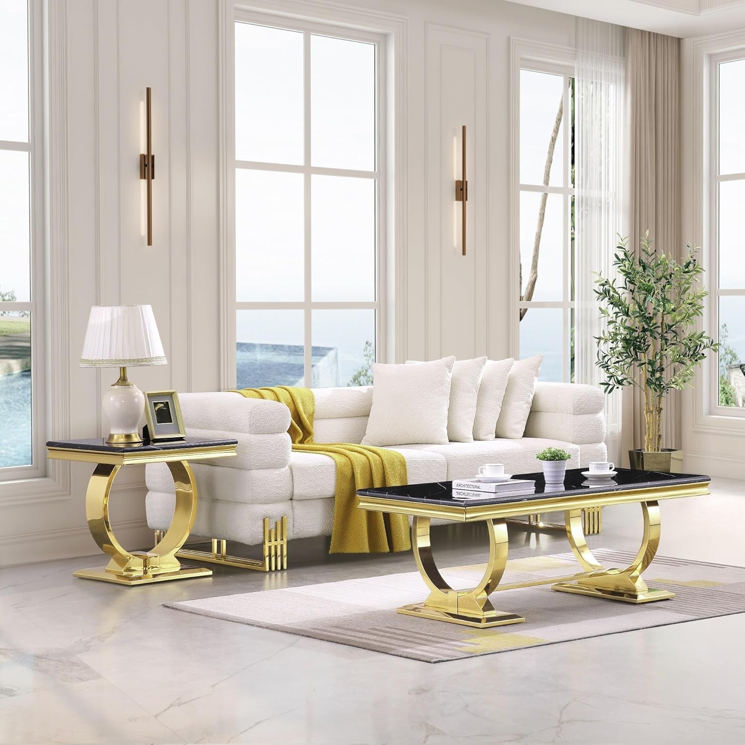 Luxury 48 Inch Gold Coffee Table U Base Designed Interior
