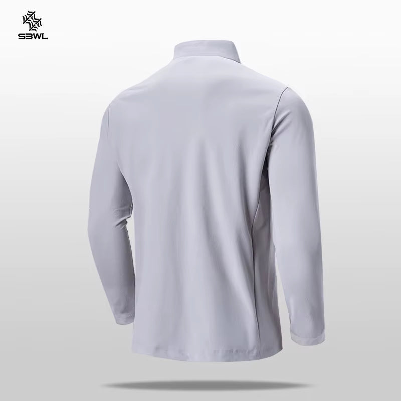 Autumn/Winter Men'S High Quality Outdoor Sports Clothing Stand Collar with a Bottom Shirt Running Fitness Long Sleeve T-Shirt