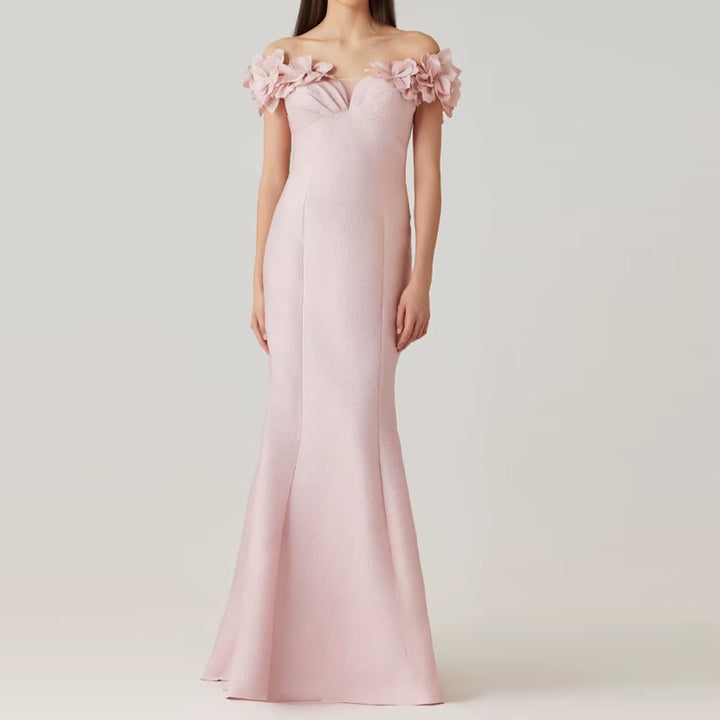 New Customized Pink Off-Shoulder Women Bride Dress Party Wear