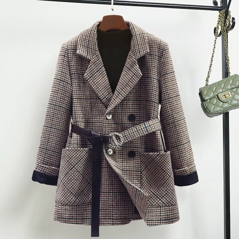 New Stylish Woolen Blazer Jacket Short Coat Ladies Double-Breasted Fashion Wool Outwear