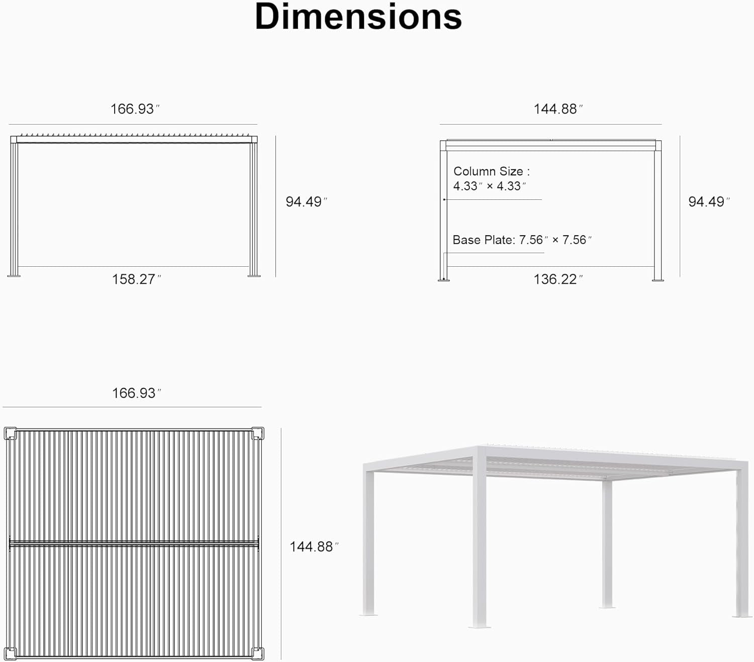 Outdoor Louvered Pergola Modern Shade Gazebo Rainproof Hardtop