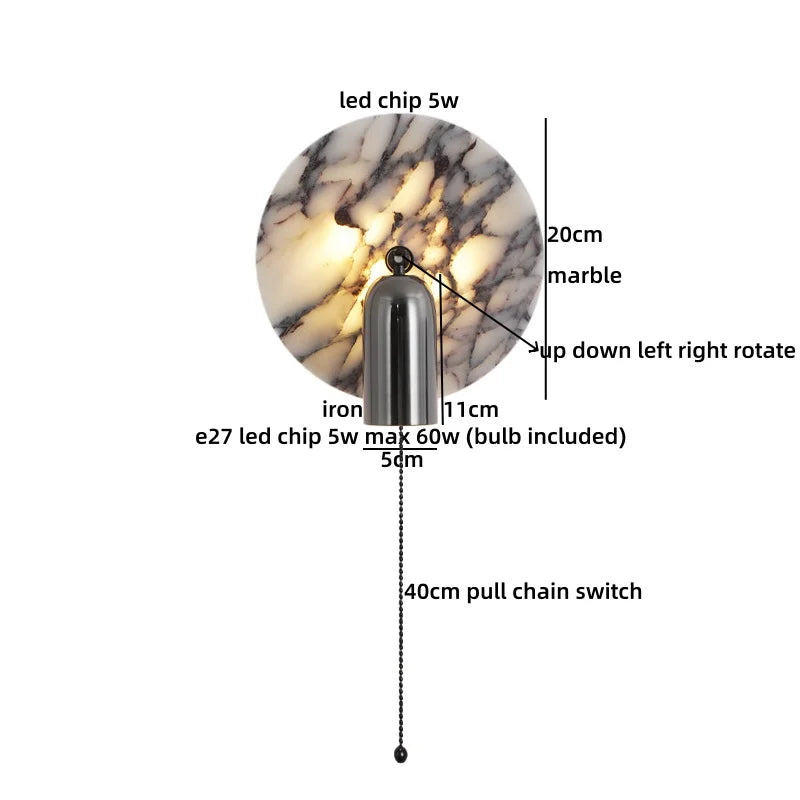 Marble Glass LED Wall Sconces Lights Indoor Bedroom Lamps 