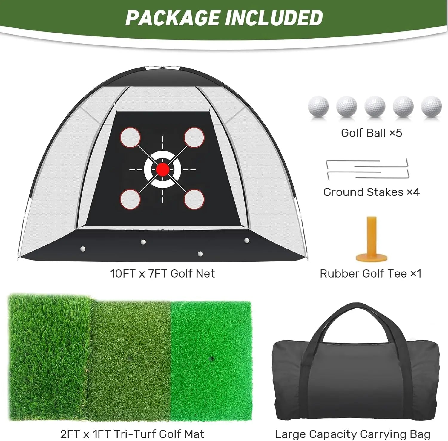 Modern Portable Golf Hitting Net Training Mat 10X7Ft with Target and Balls