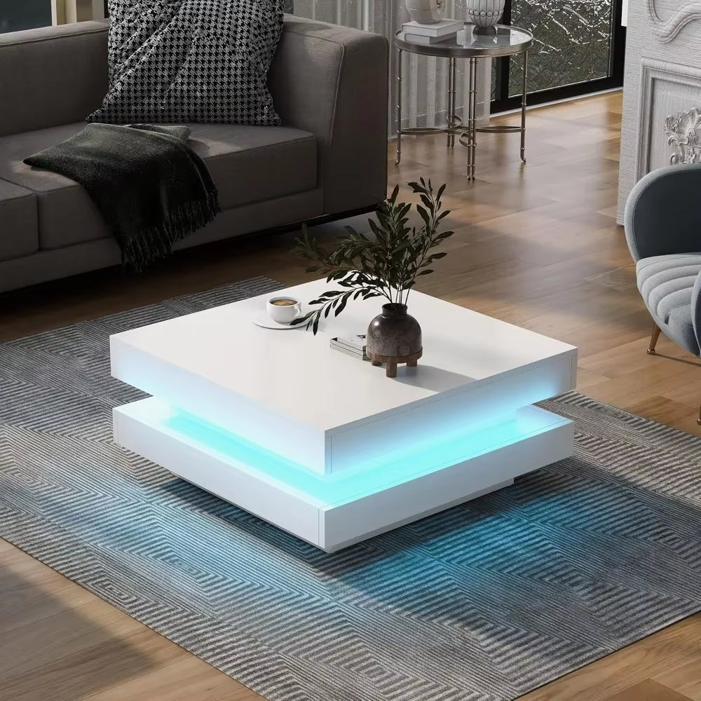 Modern Home LED Coffee Table for Living Room, High Gloss Coffee Table with Plug-In Light Cocktail Table for Party Home