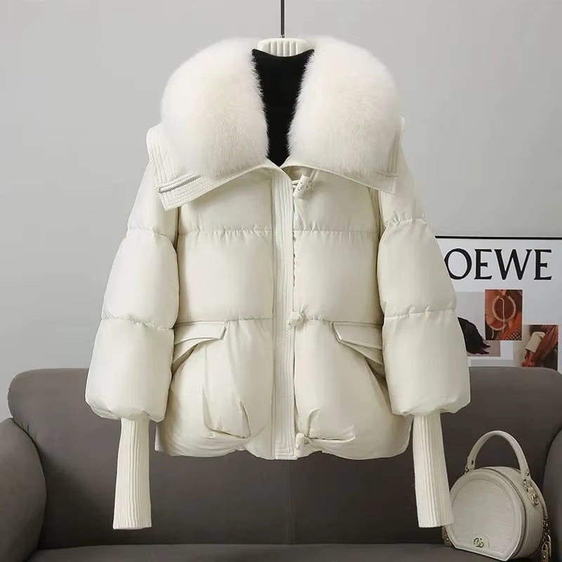 2024 Winter Women'S Warm Coat New Thicken Fur Collar Jacket Short down Cotton Loose Outwear Solid Casual Female Parkas Coats