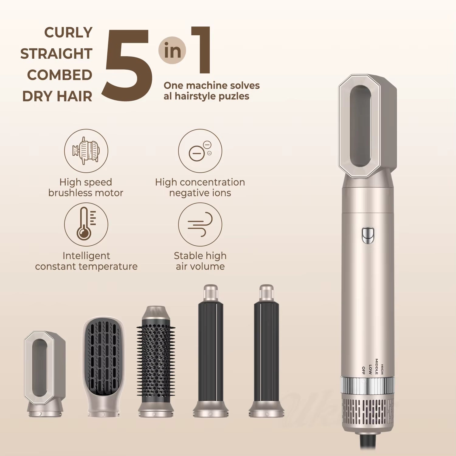 New Multipurpose Hair Dryer 5 in 1 Hair Styler Hot Air Comb Electric 