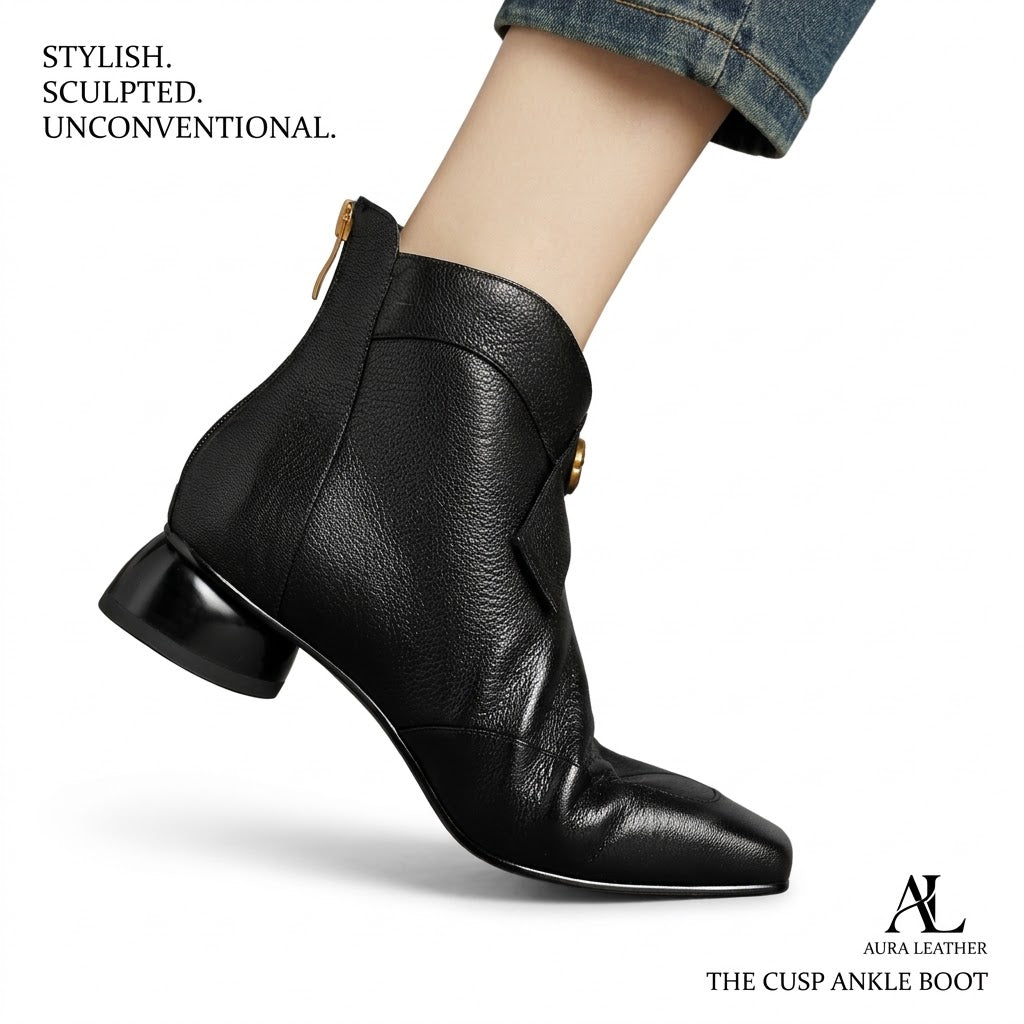 Women's Sheepskin Ankle Boots – Elegant Bow Detail, Back Zipper, Modern Flat Boots