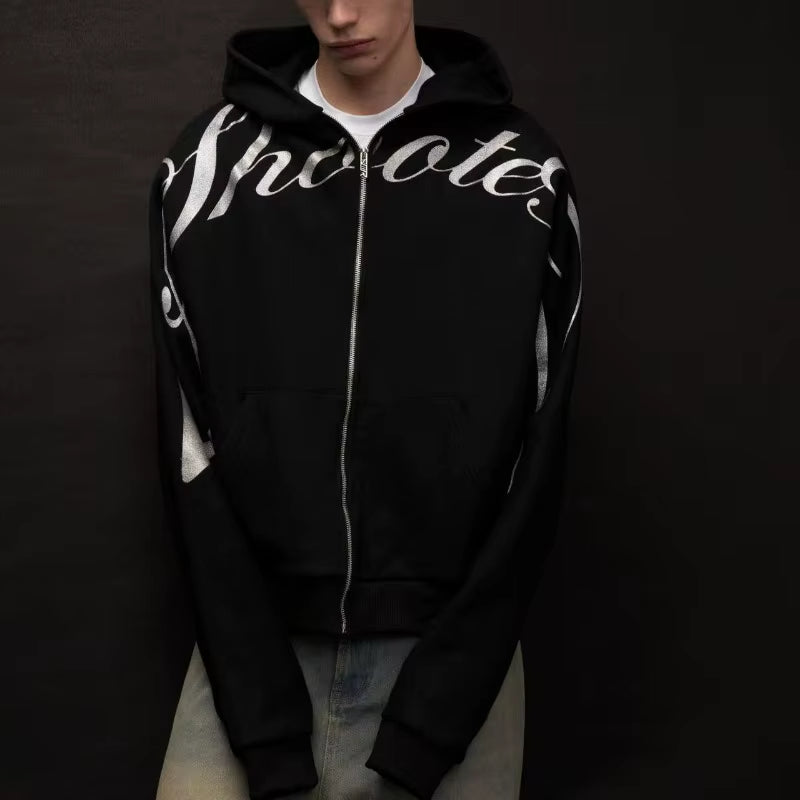 Mens Graphic Design Print Zipper Oversized Hoodie